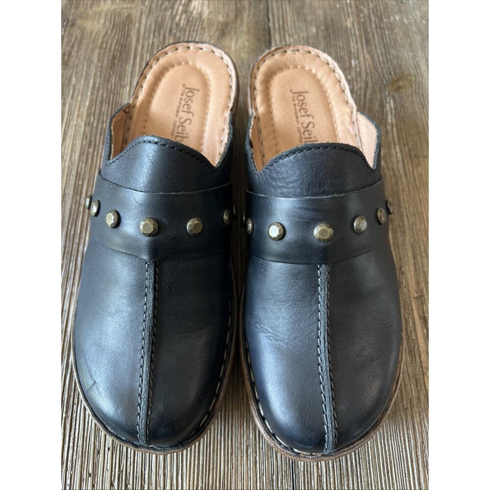 Josef Seibel Women's size 7 7.5 Leather Catalonia 53 Mules Size 38 studs black